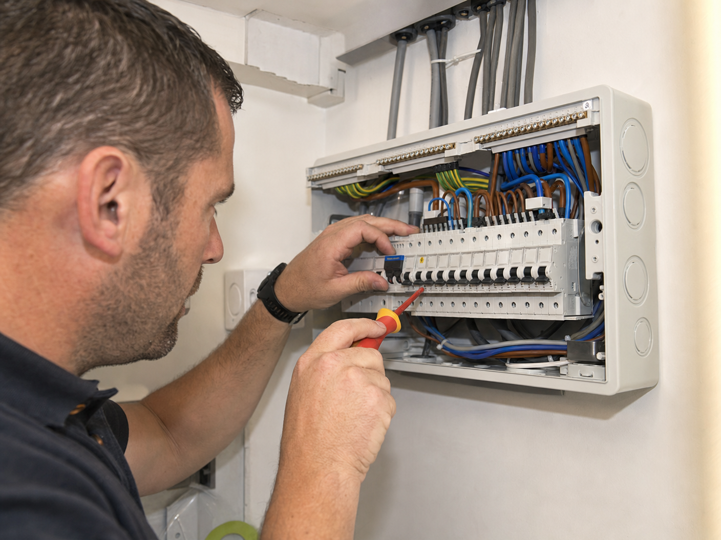 Electrician working on consumer unit